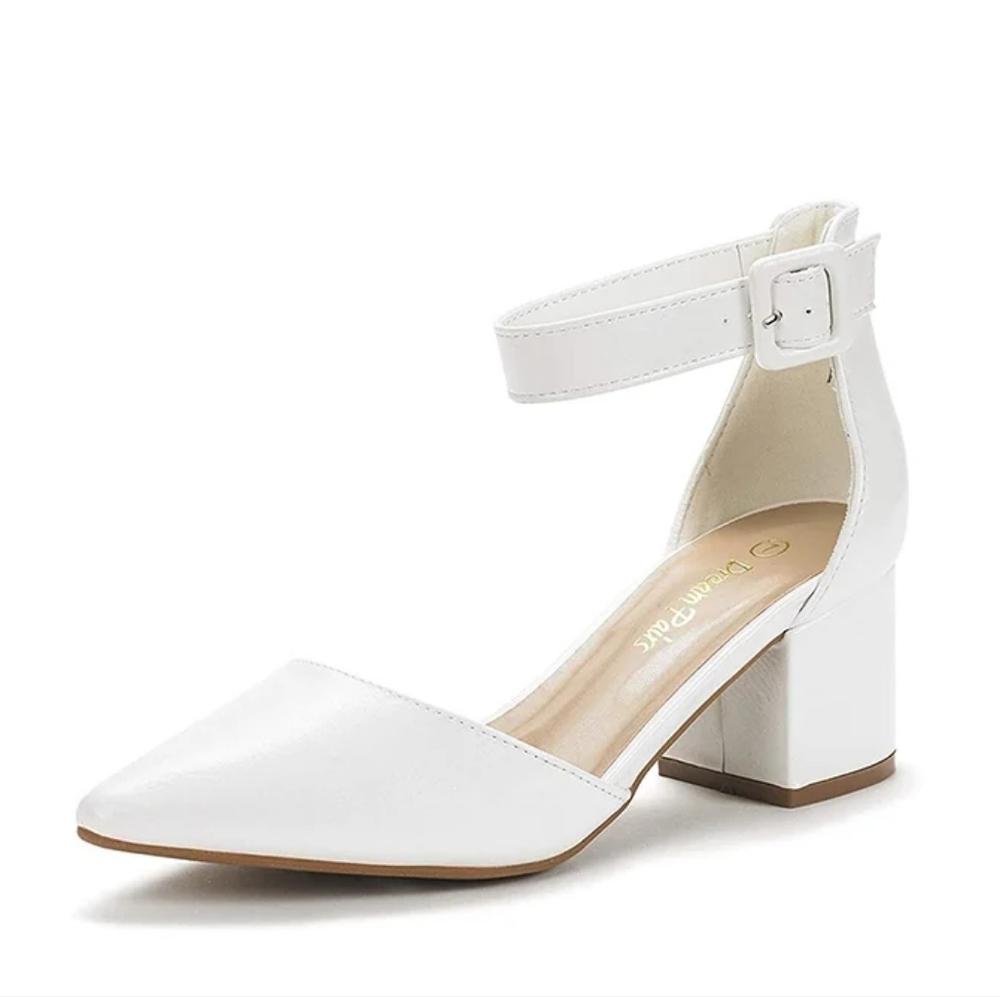 Dream Pairs Women's NWOT White Ankle Strap 2.5in Chunky Low Heel Pumps Size 8.5 - Picture 4 of 15